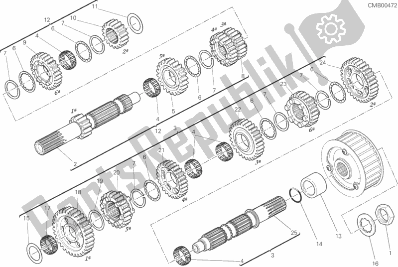 All parts for the Gear Box of the Ducati Diavel Xdiavel S Thailand 1260 2016